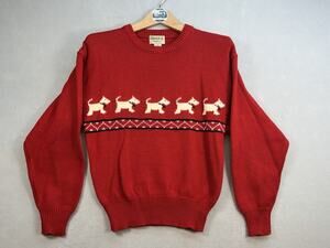 Woman’s CRYSTAL Brand Red Holiday Dog Sweater Size Medium. Wool Blend. EUC